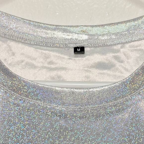 Gray Rainbow Sparkle Short Sleeve Crew Neck Top - Picture 12 of 12